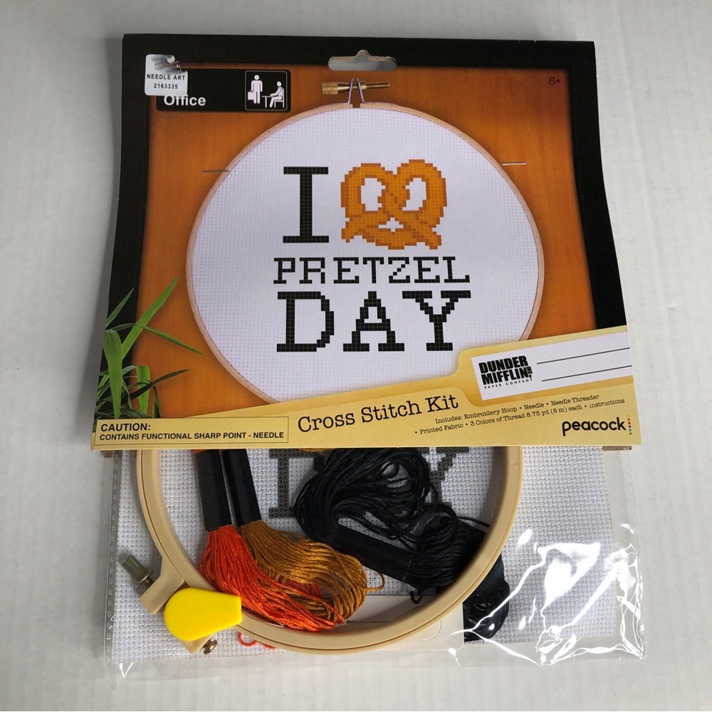 THE OFFICE TV SHOW I LOVE PRETZEL DAY CROSS STITCH KIT NIP Black orange white